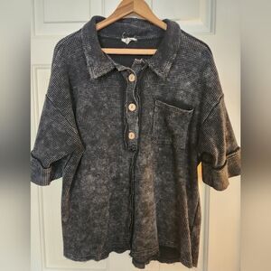 Bibi Black Mineral Washed Top Size Xl Boho Bikercore Grunge